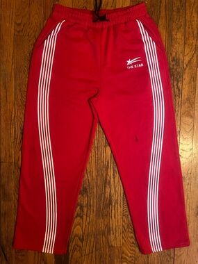 The Star Men's Red Athletic Track Joggers with White Side Stripes